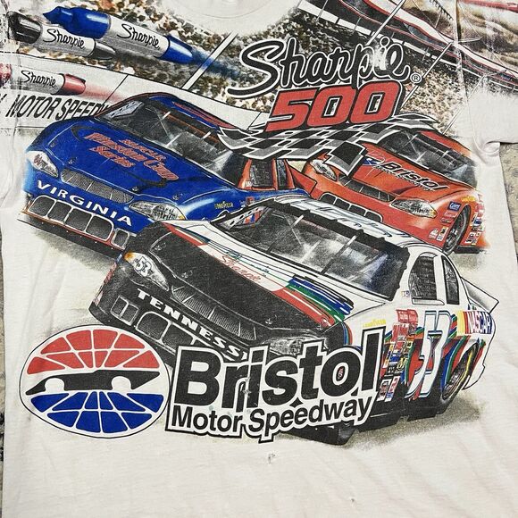 Vintage Y2K 90s NASCAR Shirt Mens L/XL Sharpie 500 Bristol Motor Speedway AOP - Picture 10 of 14